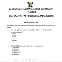 Lagos State TESCOM Past Questions Answers 2025